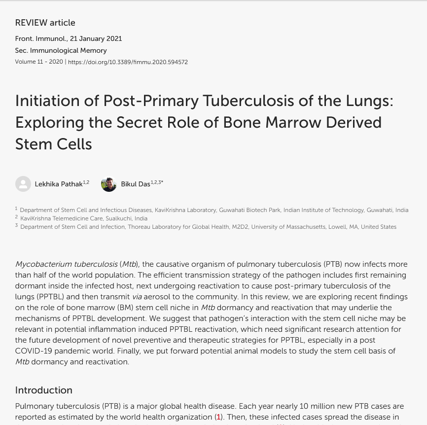 Image of Initiation of Post-Primary Tuberculosis of the Lungs: Exploring the Secret Role of Bone Marrow Derived Stem Cells